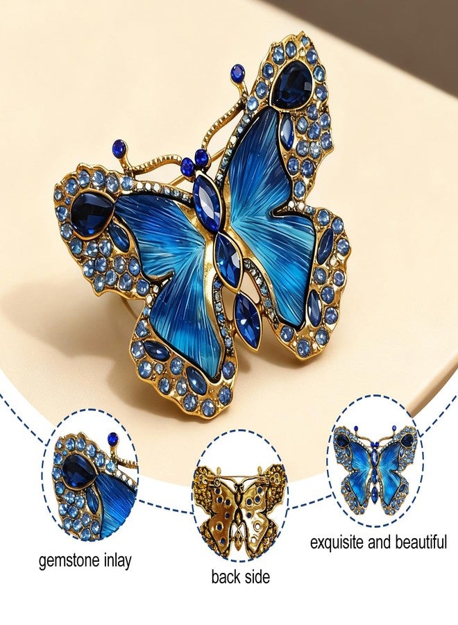 CZMZHFC Crystal Rhinestone Butterfly Brooch,Elegant Blue Butterfly Lapel Pins,Fashion Exquisite Crystal Animal Shape Brooches Lapel Pins,Dress Accessories Jewelry Gift for Women Daily Decoration - Image 3